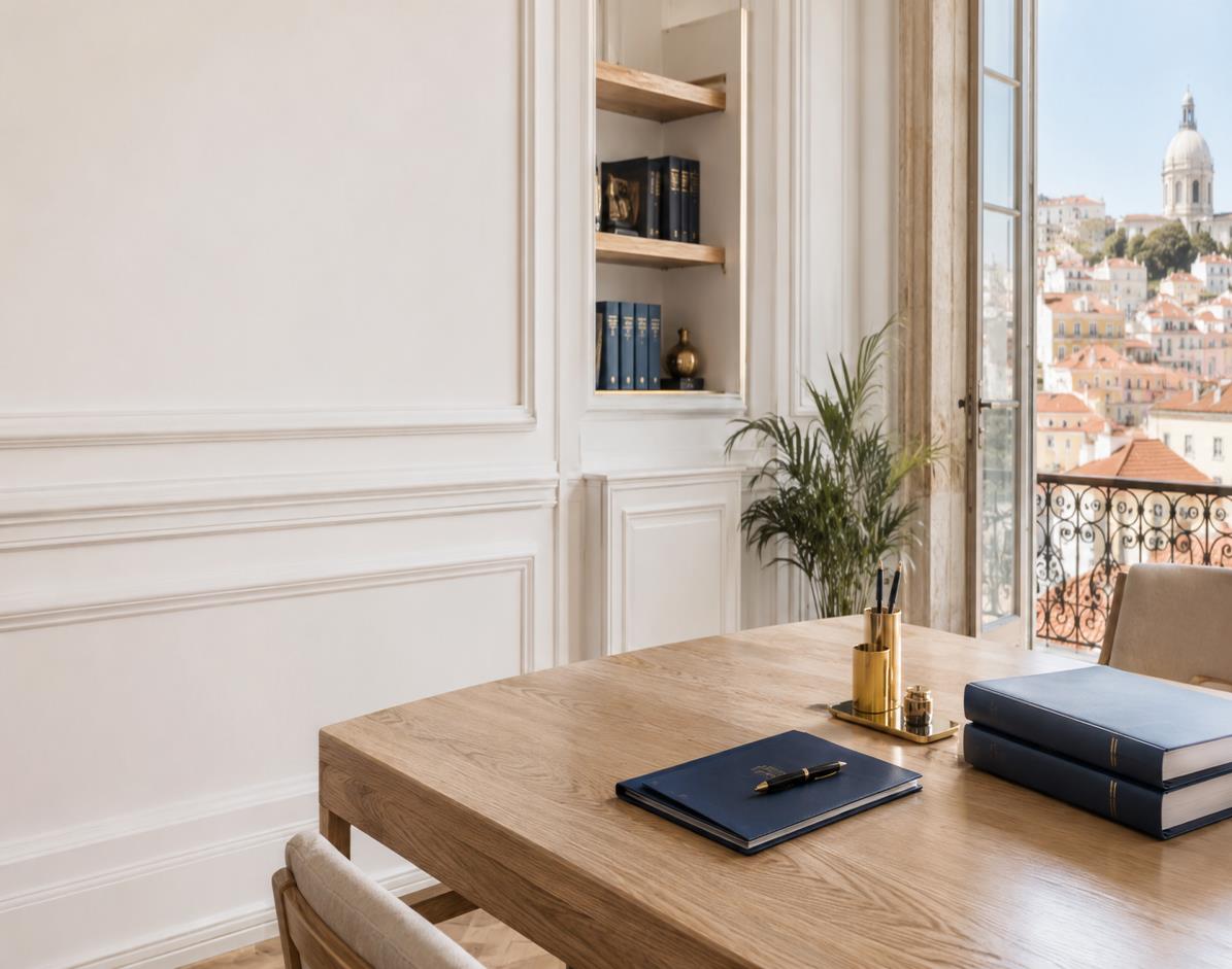 Secretária de escritório com vista sobre Lisboa